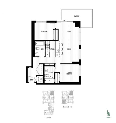 Floor plan for 2 beds, 2 baths, 817 sqft